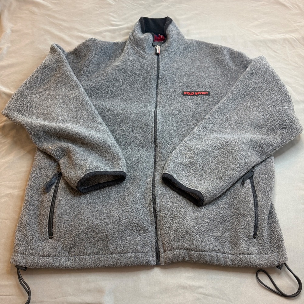 Polo Sport Ralph Lauren Mens Gray Full Zip Fleece Jacket Mock Neck Vintage M